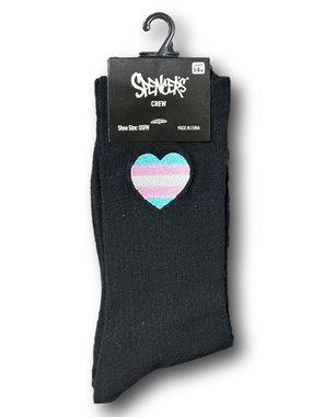3/$18 Trans Flag Heart Funny Novelty Crew Socks - NWT